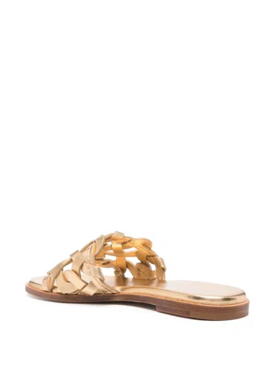 Gianvito Rossi Amalfi Gold Tone Interwoven Leather Sandals