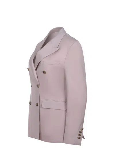Golden Goose Pink Double-breasted Jacket With Peak Revers And Logo Plaque Detail In Pink