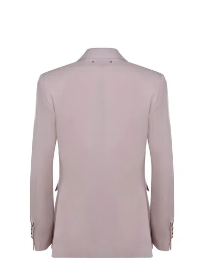 Golden Goose Pink Double-breasted Jacket With Peak Revers And Logo Plaque Detail In Pink