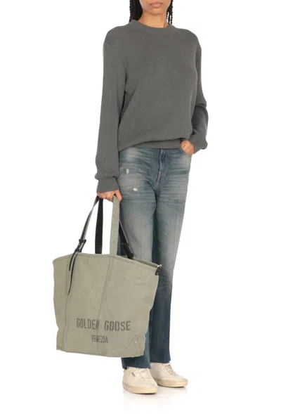 Golden Goose Green Canvas Hand Bag With Printed Logo
