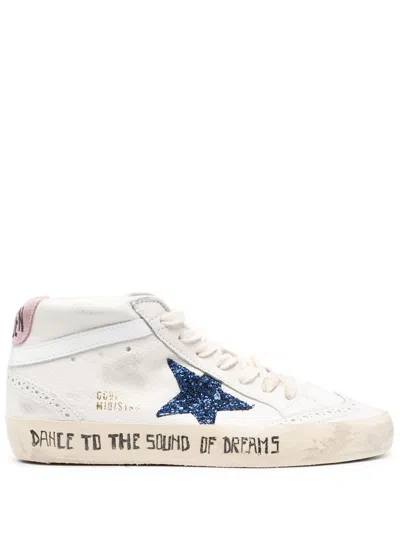 Golden Goose Mid Star With Blue Glitter Star And Pink Suede Heel Tab