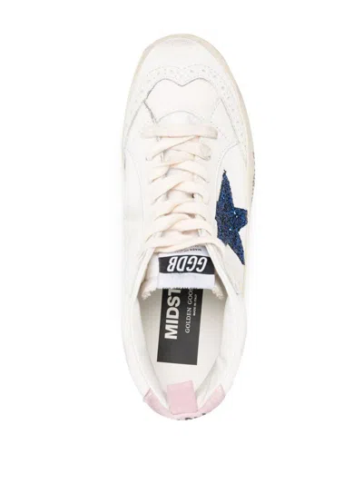 Golden Goose Mid Star With Blue Glitter Star And Pink Suede Heel Tab