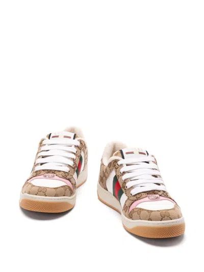 Gucci Women Gg Fabric Sneakers With Iconic Web Stripe On The Side In Gray