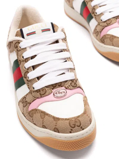 Gucci Women Gg Fabric Sneakers With Iconic Web Stripe On The Side In Gray