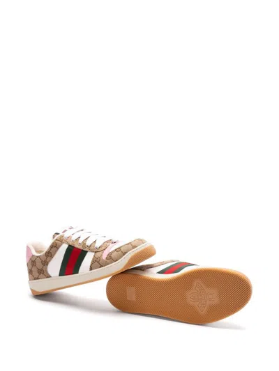 Gucci Women Gg Fabric Sneakers With Iconic Web Stripe On The Side In Gray