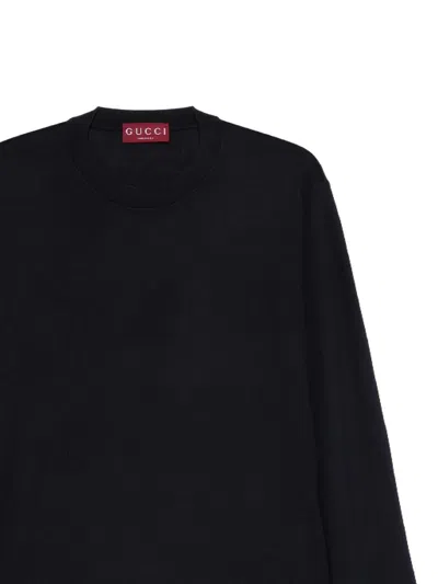 Gucci Long-sleeve Black Crewneck Sweater With Ribbed Details In Black