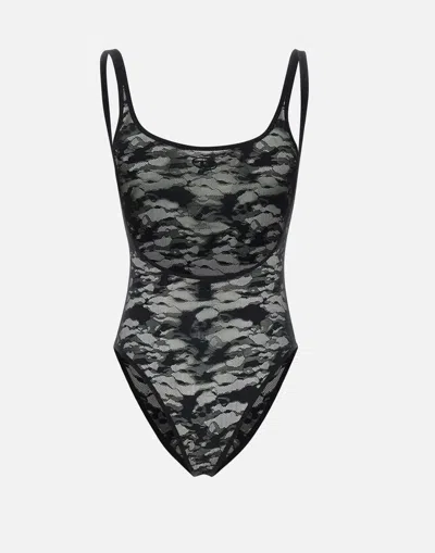 Diesel Megan Lace Bodysuit With Deep Back In Gray