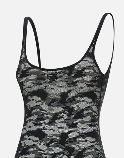 Diesel Megan Lace Bodysuit With Deep Back In Gray