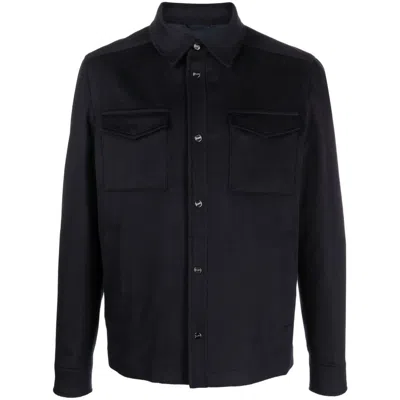 Herno Snap Front Chest Flap Pocket Brushed Wool Cashmere Blend Lined Shirt Jacket