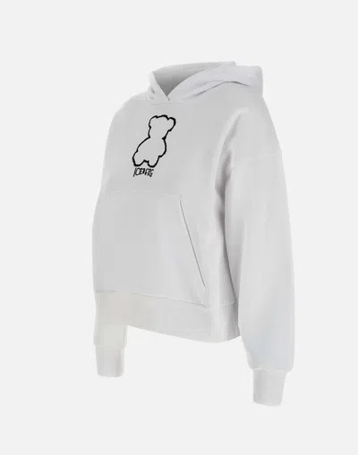 Iceberg White Cotton Hoodie With Pouch Pocket In White