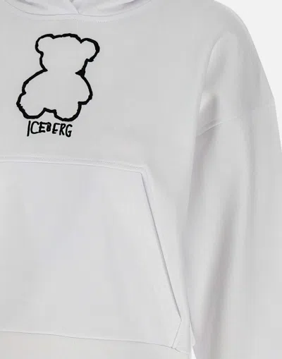 Iceberg White Cotton Hoodie With Pouch Pocket In White