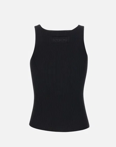 Iceberg U-neck Ribbed-knit Tank Top In Black