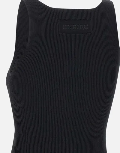 Iceberg U-neck Ribbed-knit Tank Top In Black