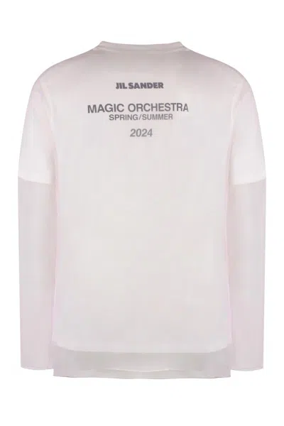 Jil Sander Layered Cotton T-shirt With Sheer Tulle Overlay In Neutral