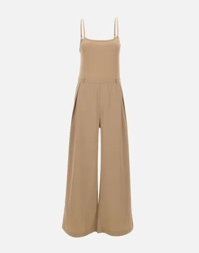 Kangra Cashmere Kangra Toffee Satin Knit Jumpsuit In Brown