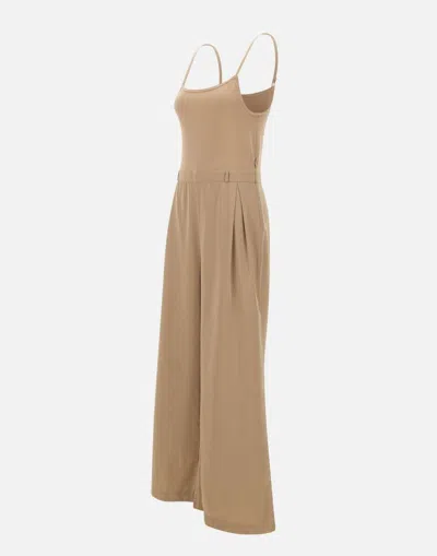 Kangra Cashmere Kangra Toffee Satin Knit Jumpsuit In Brown