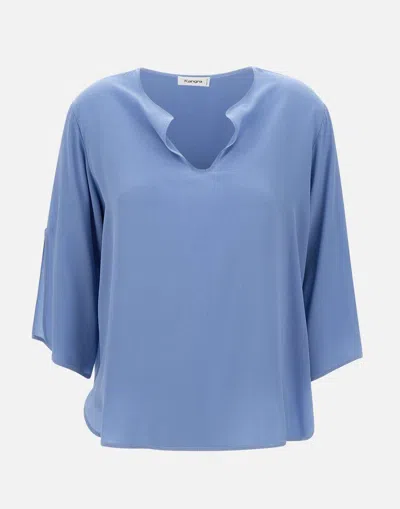 Kangra Cashmere Kangra Silk V Neck Blouse With Slits