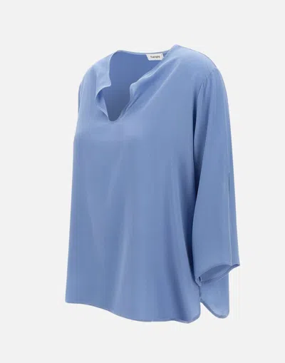Kangra Cashmere Kangra Silk V Neck Blouse With Slits