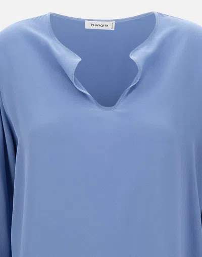 Kangra Cashmere Kangra Silk V Neck Blouse With Slits