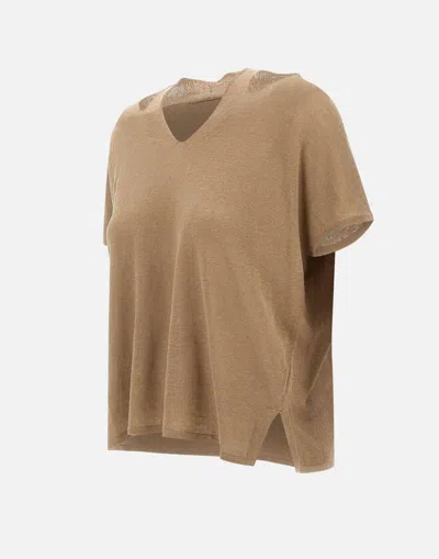Kangra Cashmere Kangra Toffee Linen V Neck Sweater