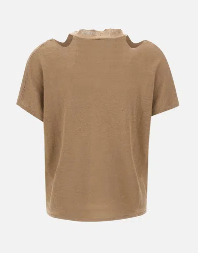 Kangra Cashmere Kangra Toffee Linen V Neck Sweater