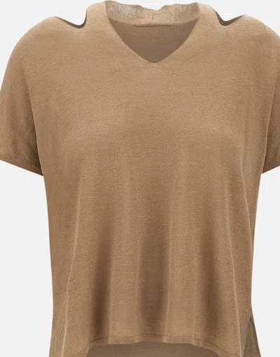 Kangra Cashmere Kangra Toffee Linen V Neck Sweater
