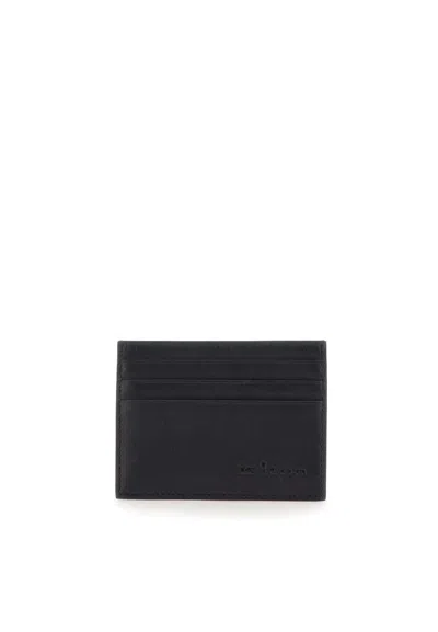 Kiton Black Leather Multi Compartment Card Case In Black