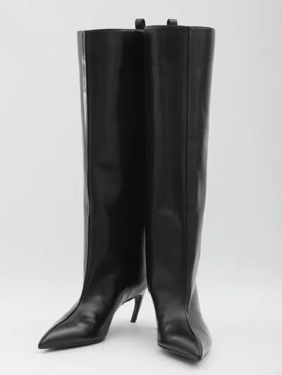 Attico Leather High Shaft Ankle Boots With Pointed Toe In Black