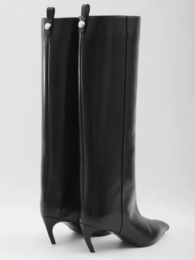 Attico Leather High Shaft Ankle Boots With Pointed Toe In Black