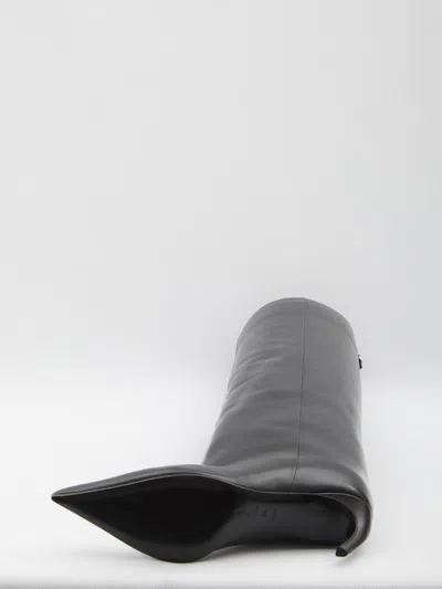 Attico Leather High Shaft Ankle Boots With Pointed Toe In Black