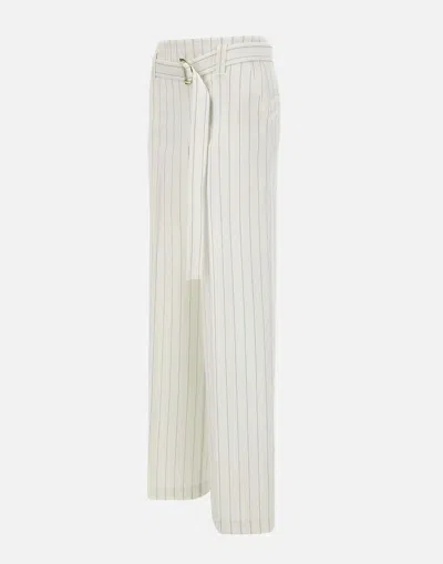 Liu •jo Liu Jo High Waisted Pinstripe Wide Leg Trousers In White