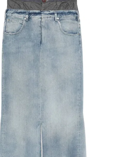 Maison Margiela Light Blue Long Skirt With Front Slit And Five Pocket Design In Denim Woman
