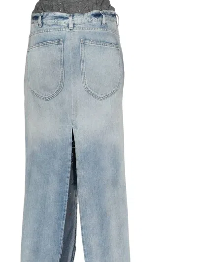 Maison Margiela Light Blue Long Skirt With Front Slit And Five Pocket Design In Denim Woman