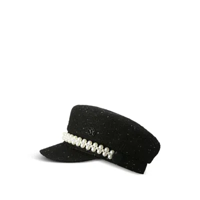 Maison Michel Abby Sequined Tweed Newsboy Hat In Black