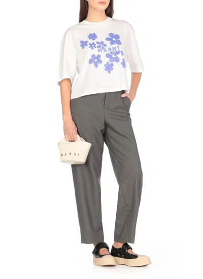 Marni Crew Neck Cropped Graphic Print T-shirt In White