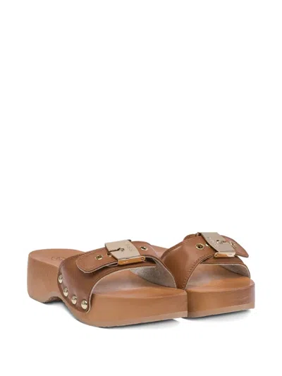 Scholl Pescura Heel Sr Cognac Ltr Ft Sandals Brown In Brown