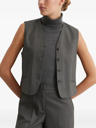 Marc O'polo Pinstripe Sleeveless Waistcoat In Gray