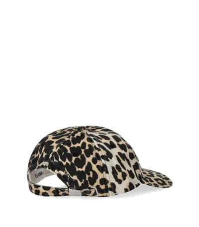 Ganni Women Leopard Baseball Hat In Black