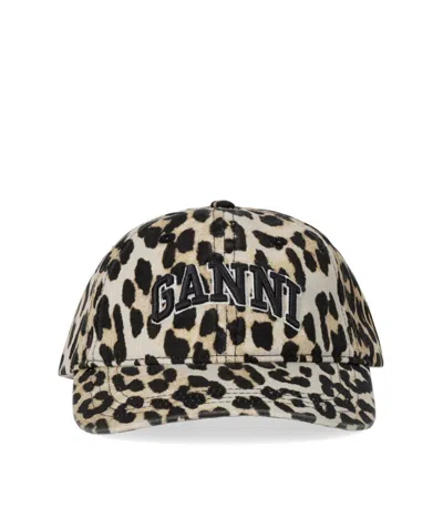 Ganni Women Leopard Baseball Hat In Black