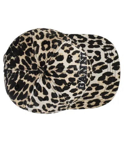 Ganni Women Leopard Baseball Hat In Black