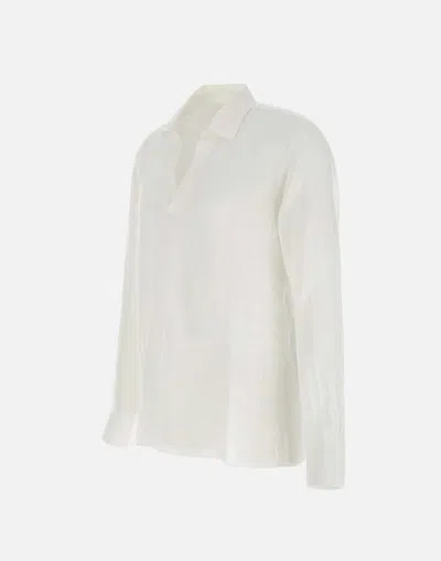 Mc2 Saint Barth Naxos Linen Shirt With Mandarin Collar In White
