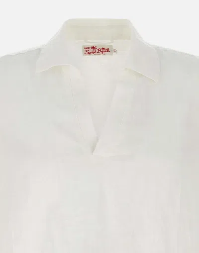 Mc2 Saint Barth Naxos Linen Shirt With Mandarin Collar In White