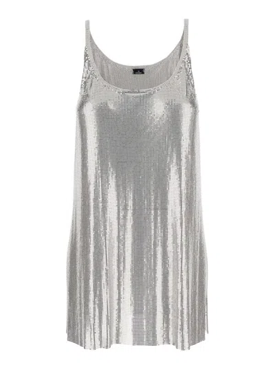Rabanne Metallic Sleeveless Top With Spaghetti Straps And Chainmail In Tech Fabric Woman