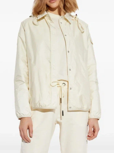 Moncler White Down Jacket With Logo Patch On The Sleeve In Tech Fabric Man
