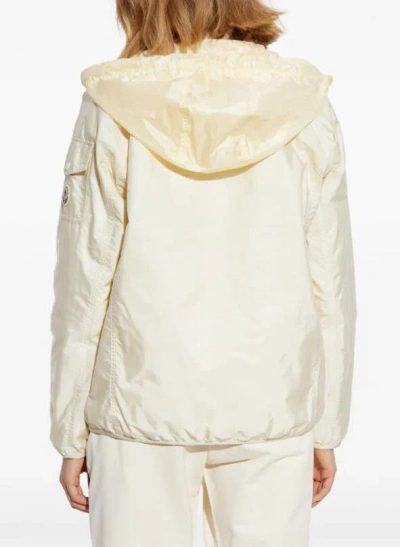 Moncler White Down Jacket With Logo Patch On The Sleeve In Tech Fabric Man