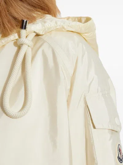 Moncler White Down Jacket With Logo Patch On The Sleeve In Tech Fabric Man