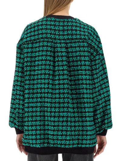 Msgm Houndstooth Tweed Oversize Longline Jacket In Green