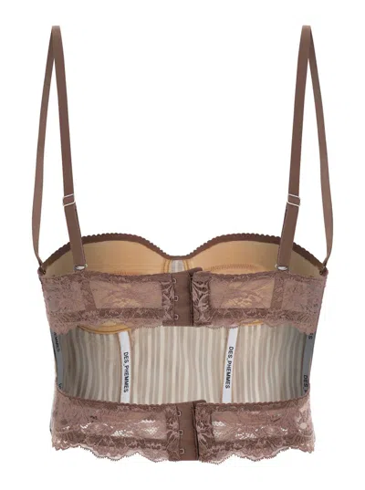 Des_phemmes Multicolor Bustier Style Top With Front Crystal Embellishments And All-over Striped Motif In Multi