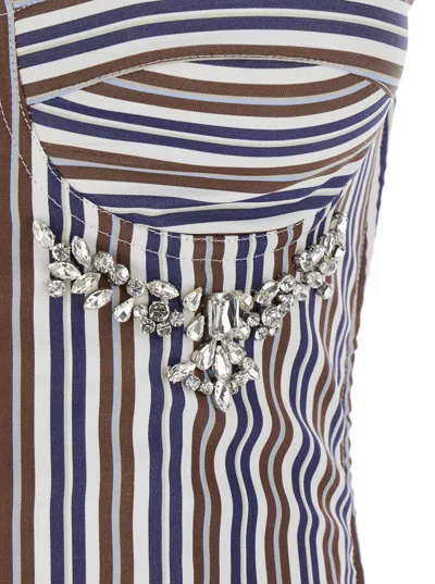 Des_phemmes Multicolor Bustier Style Top With Front Crystal Embellishments And All-over Striped Motif In Multi