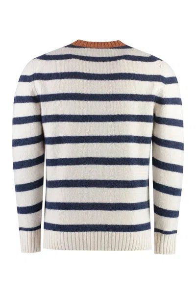 Paul & Shark Striped Crew-neck Wool-blend Sweater With Ribbed Knit